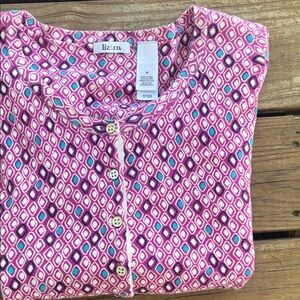 liz & co. Pink Geometric Button-Up Top with Teal Accents